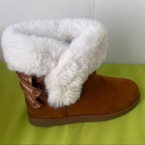 Juicy Couture Chestnut Brown Suede Faux-Fur Cuff Boots